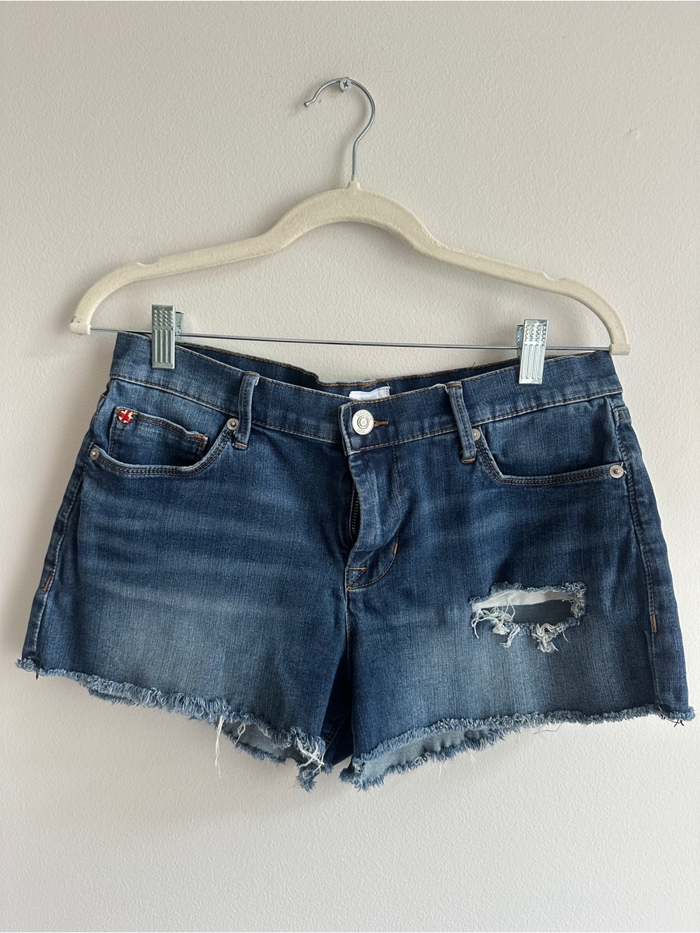Hudson Jeans Distressed Dark Blue Denim Cutoff Shorts